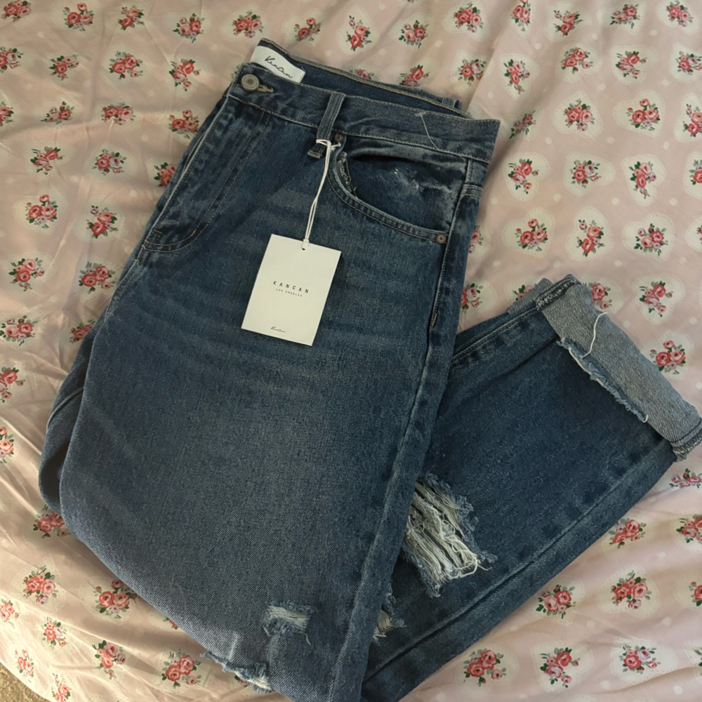 KanCan Blue Ankle Cropped Distressed Jeans